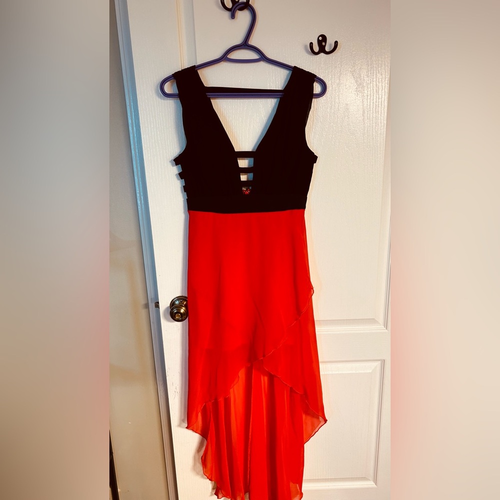 Windsor Black Bodice with Red High-Low Evening Dress
